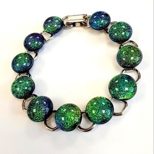 7" Green & Blue Dichroic Fused Glass Bracelet
